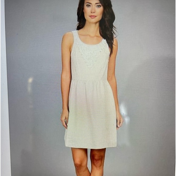 Kensie Beige Linen Fit Flare Dress - S - Picture 3 of 9